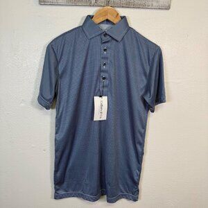 Collars & Co. Small Blue Houndstooth Dress Collar Polo Shirt Lightweight Preppy